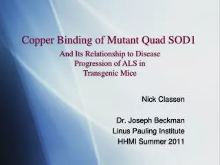 Copper Binding of Mutant Quad SOD1