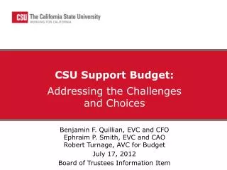 CSU Support Budget: Addressing the Challenges and Choices