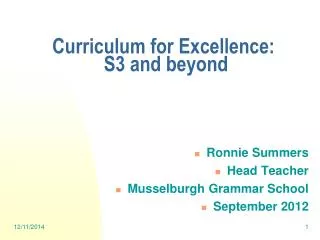 Curriculum for Excellence: S3 and beyond