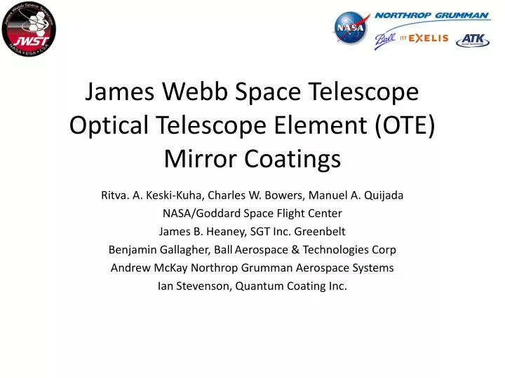 james webb space telescope optical telescope element ote mirror coatings