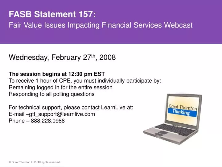 fasb statement 157 fair value issues impacting financial services webcast