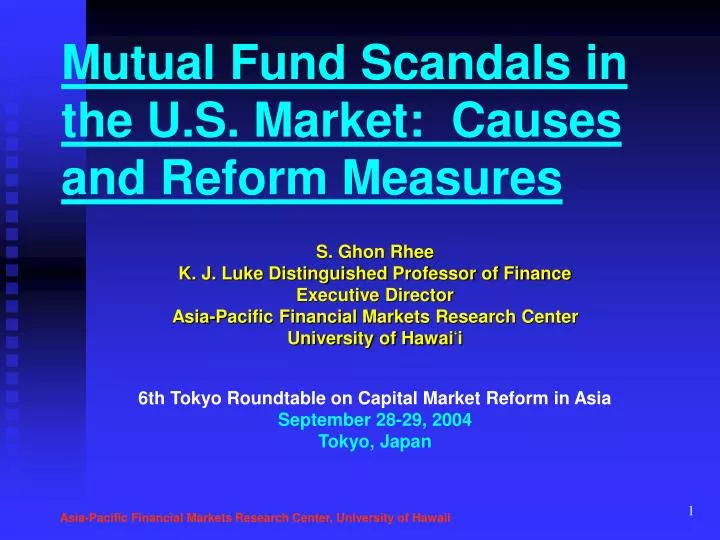 mutual fund scandals in the u s market causes and reform measures
