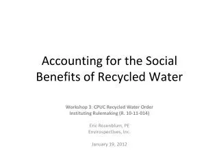 Accounting for the Social Benefits of Recycled Water