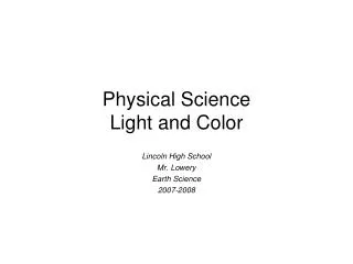 Physical Science Light and Color