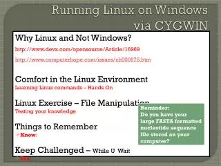 Running Linux on Windows via CYGWIN