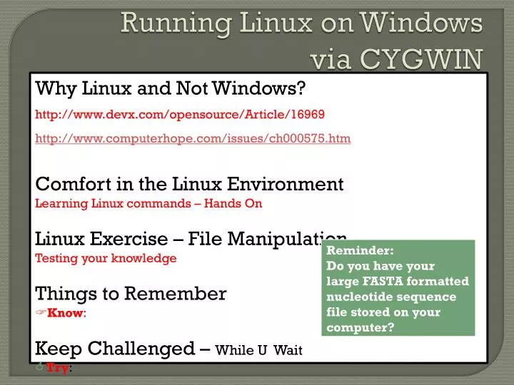 running linux on windows via cygwin