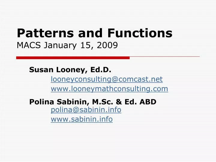 patterns and functions macs january 15 2009