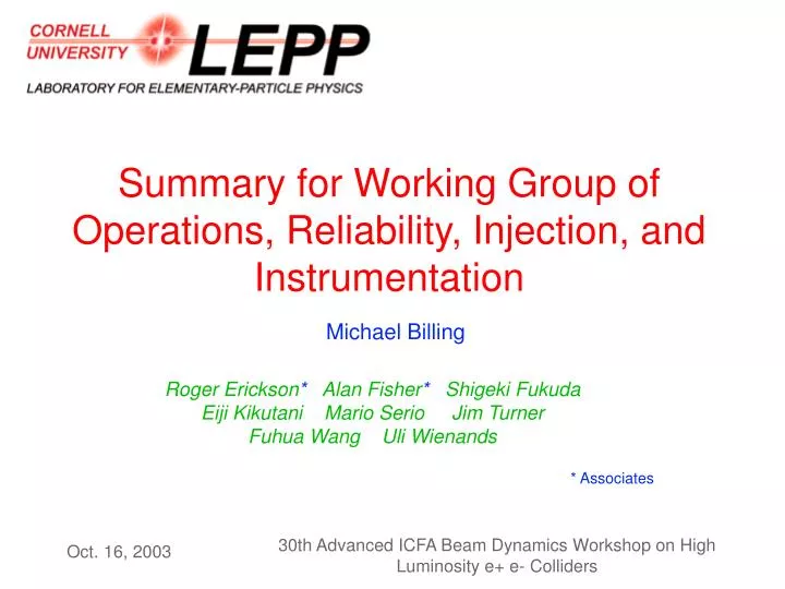 summary for working group of operations reliability injection and instrumentation
