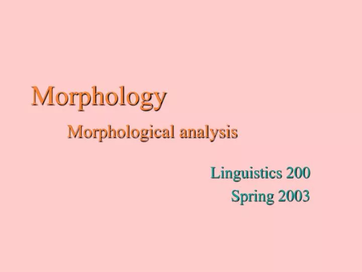 morphology morphological analysis