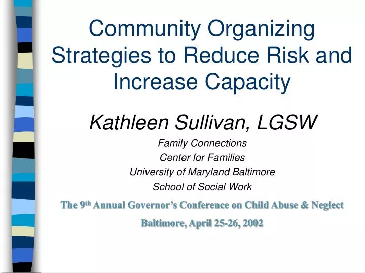 community organizing strategies to reduce risk and increase capacity