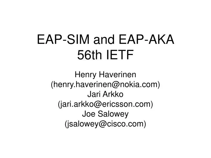 eap sim and eap aka 56th ietf