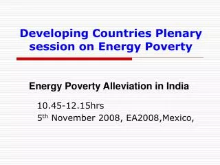 Developing Countries Plenary session on Energy Poverty