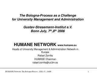 HUMANE NETWORK humane.eu Heads of University Management &amp; Administration Network in Europe