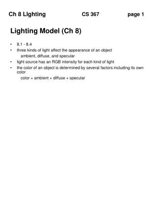 Lighting Model (Ch 8)