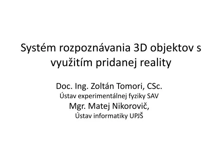 syst m rozpozn vania 3d objektov s vyu it m pridanej reality