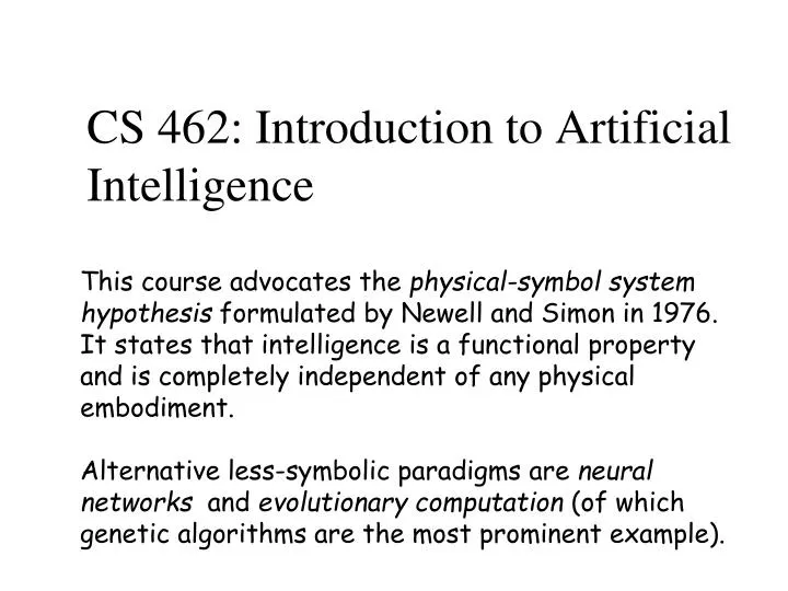 cs 462 introduction to artificial intelligence