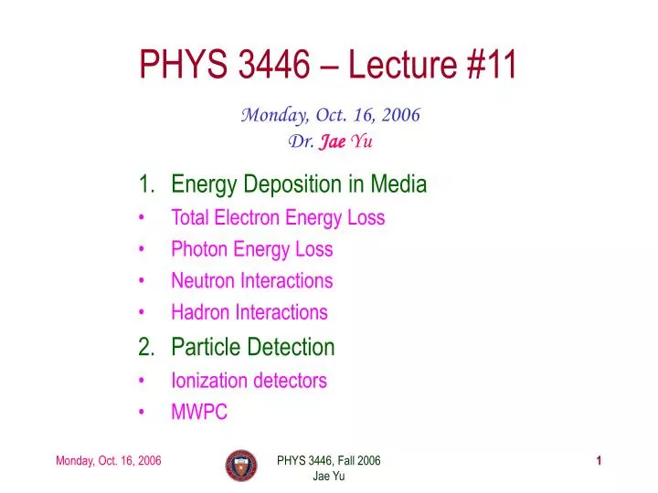 phys 3446 lecture 11