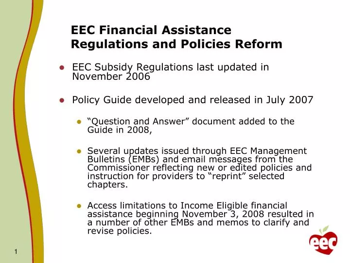 eec financial assistance regulations and policies reform