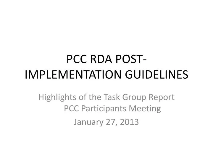pcc rda post implementation guidelines