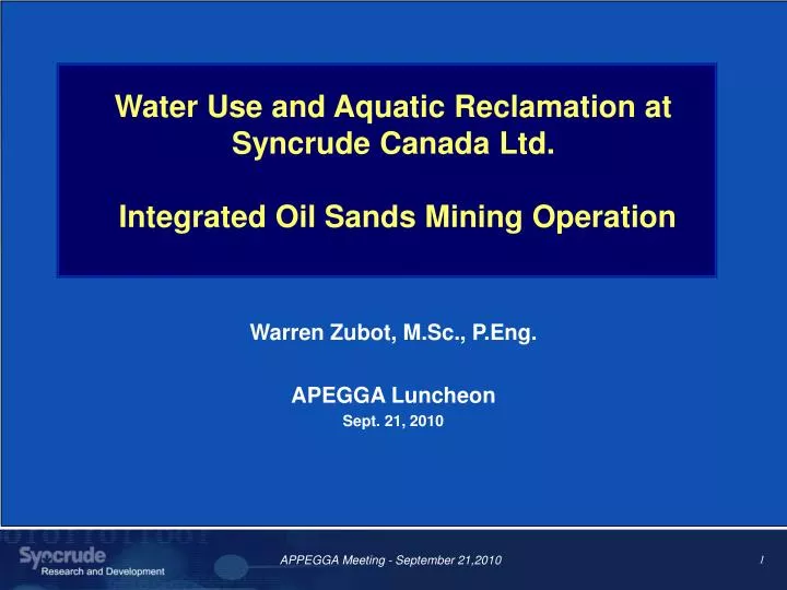 water use and aquatic reclamation at syncrude canada ltd integrated oil sands mining operation