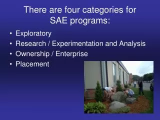 There are four categories for SAE programs: