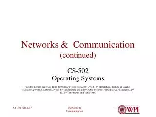 Networks &amp; Communication (continued)