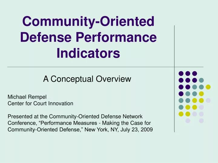 community oriented defense performance indicators