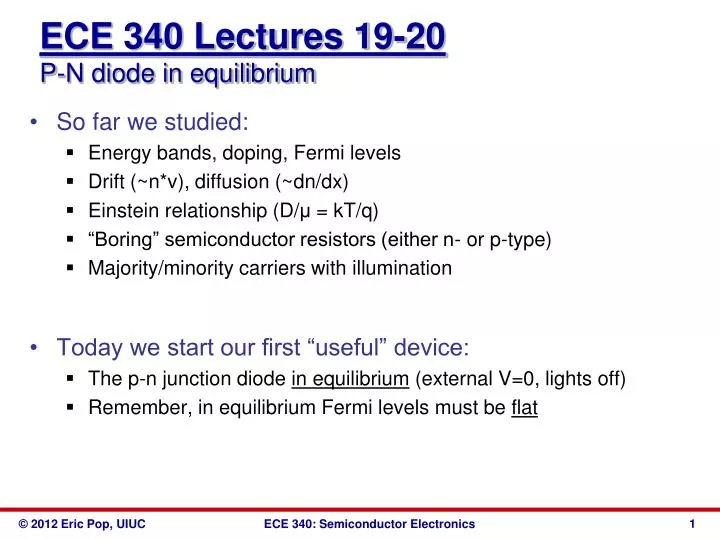 ece 340 lectures 19 20 p n diode in equilibrium
