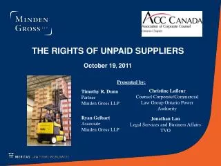 THE RIGHTS OF UNPAID SUPPLIERS October 19 , 2011