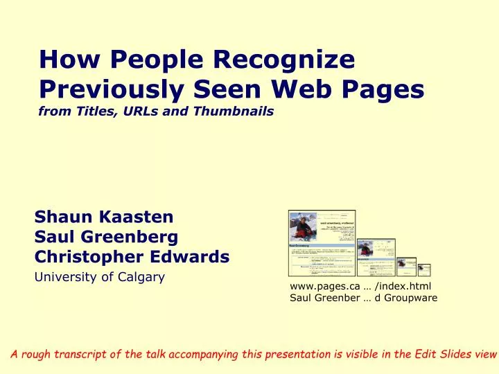 how people recognize previously seen web pages from titles urls and thumbnails