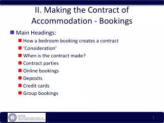 II. Making the Contract of Accommodation - Bookings