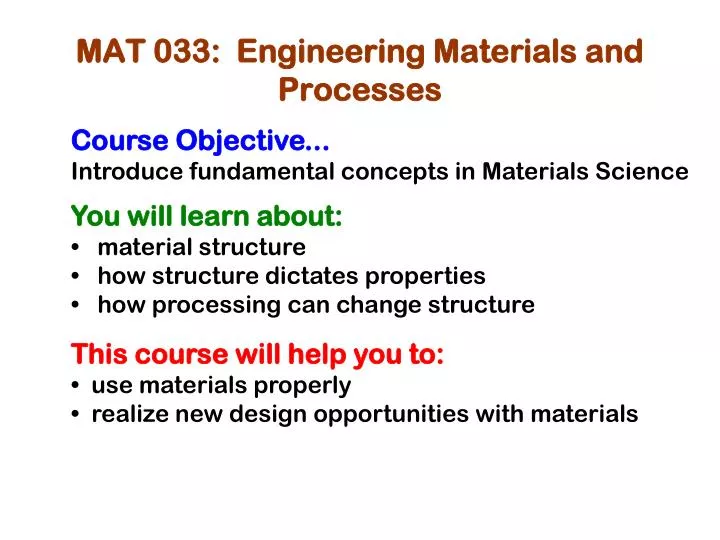 mat 033 engineering materials and processes