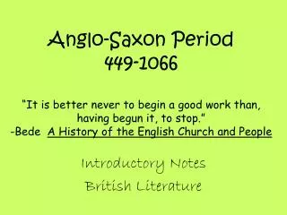 Introductory Notes British Literature