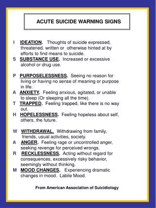 ACUTE SUICIDE WARNING SIGNS