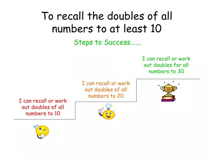 to recall the doubles of all numbers to at least 10