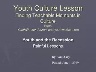 Youth and the Recession Painful Lessons