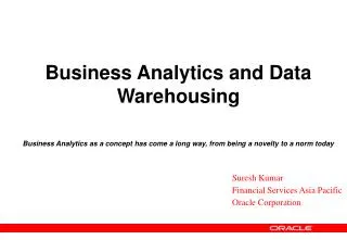 Business Analytics and Data Warehousing