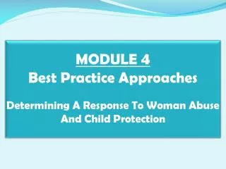 MODULE 4 Best Practice Approaches Determining A Response To Woman Abuse And Child Protection