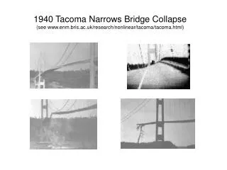 1940 Tacoma Narrows Bridge Collapse (see enm.bris.ac.uk/research/nonlinear/tacoma/tacoma.html)