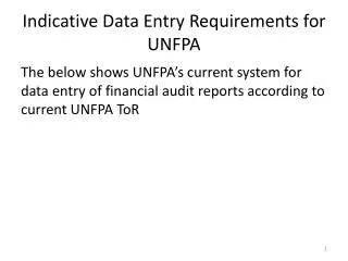 Indicative Data Entry Requirements for UNFPA