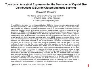 Towards an Analytical Expression for the Formation of Crystal Size