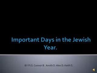 Important Days in the Jewish Year.