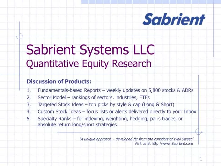 sabrient systems llc quantitative equity research