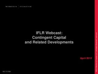 IFLR Webcast: Contingent Capital and Related Developments