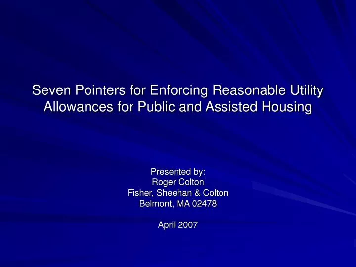 seven pointers for enforcing reasonable utility allowances for public and assisted housing