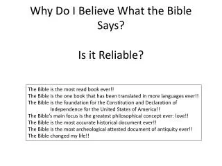 Why Do I Believe What the Bible Says? Is it Reliable?