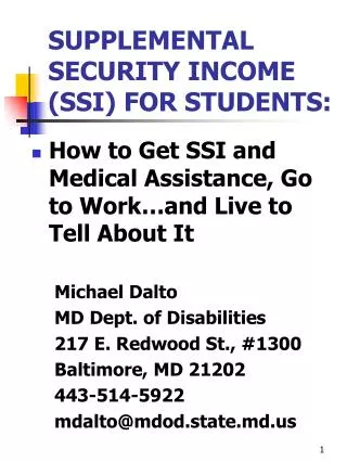 SUPPLEMENTAL SECURITY INCOME (SSI) FOR STUDENTS: