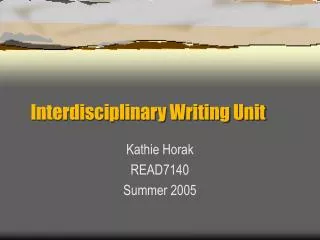 Interdisciplinary Writing Unit