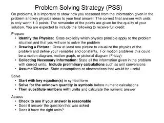 Problem Solving Strategy (PSS)