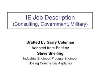 IE Job Description (Consulting, Government, Military)